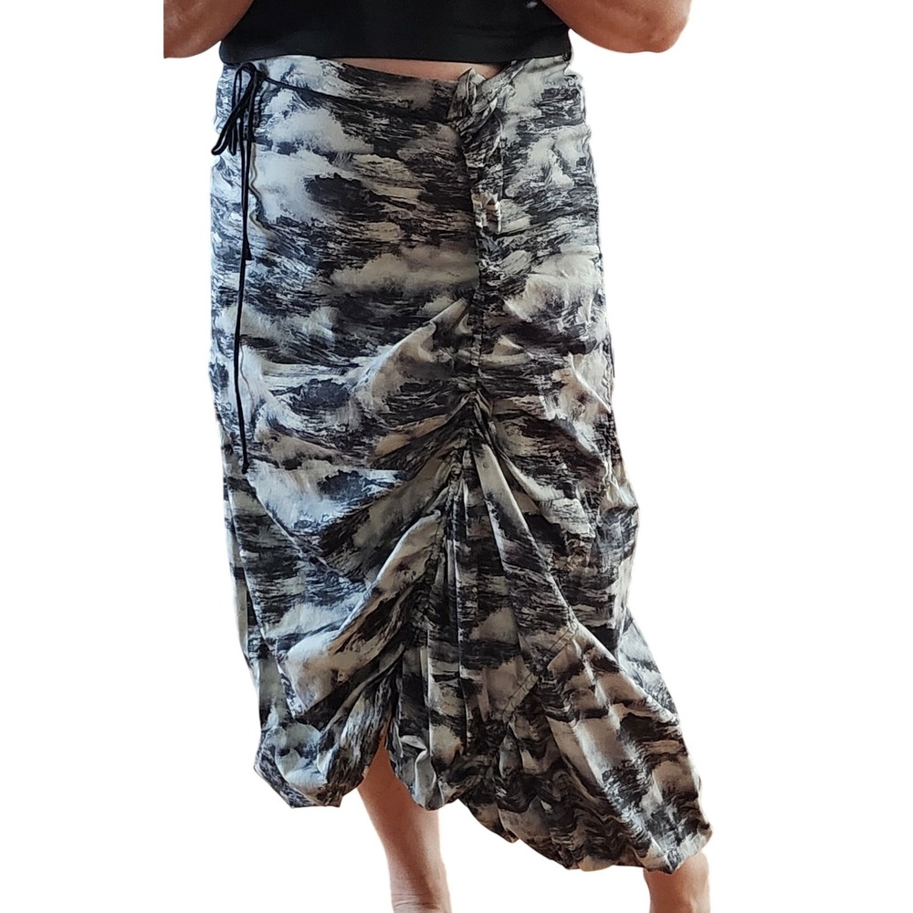 Isabel De Pedro Mr Cat Vintage Abstract Ruched Midi Skirt Black White 4 Spain